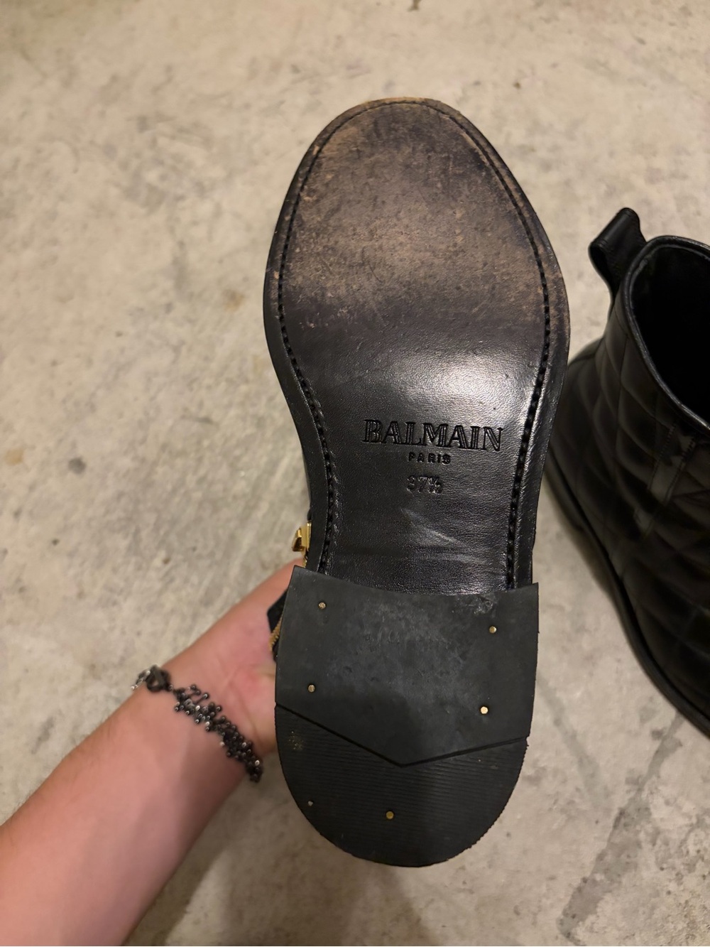 Balmain Black Quilted Leather Ankle Boots with Gold Cap Toe image 6